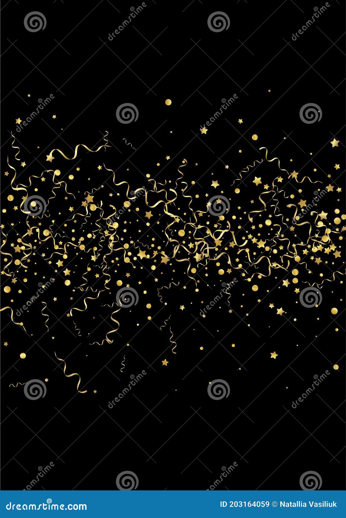 Gold Streamer Carnival Vector Black Background Stock Illustration ...