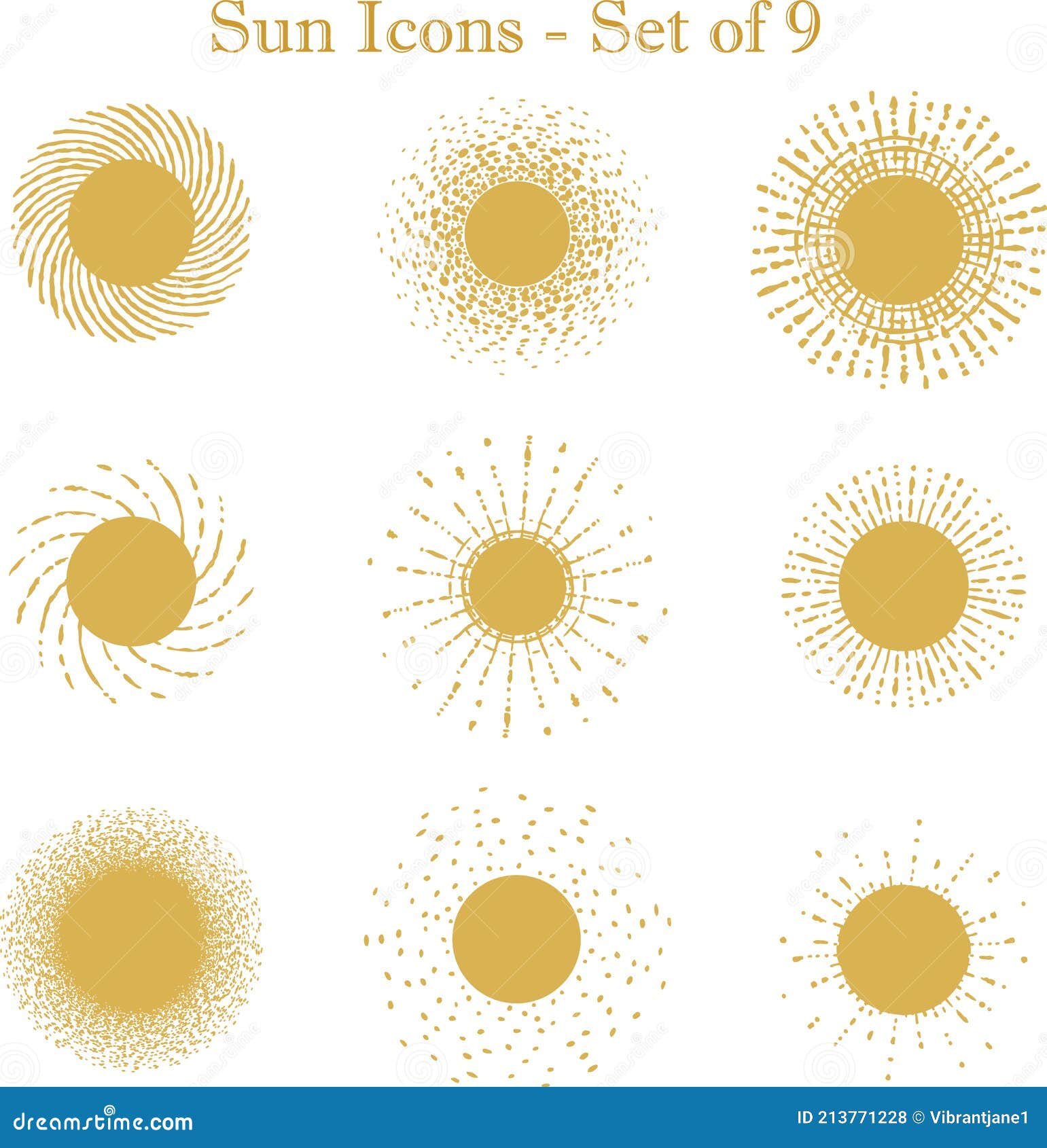 Gold Sunburst Icon Vector Set. Sun Symbols Stock Vector - Illustration