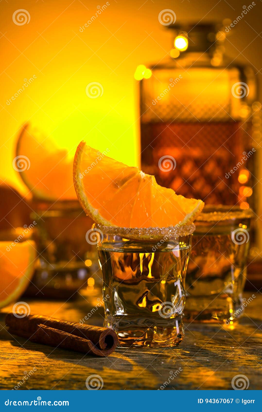 Gold Tequila with Orange and Cinnamon . Stock Image Image of liquid