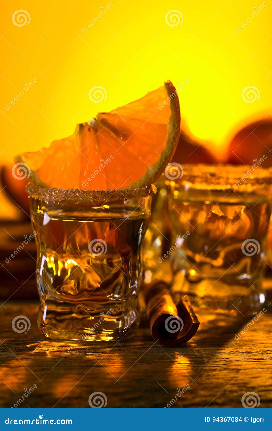 Gold Tequila with Orange and Cinnamon . Stock Photo Image of flavor