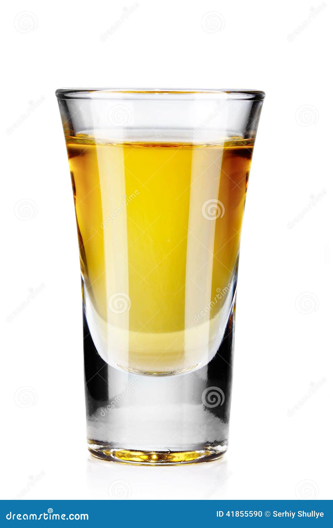 Gold Tequila Glass Shot With Lime Slice And Salty Rim, Isolated On