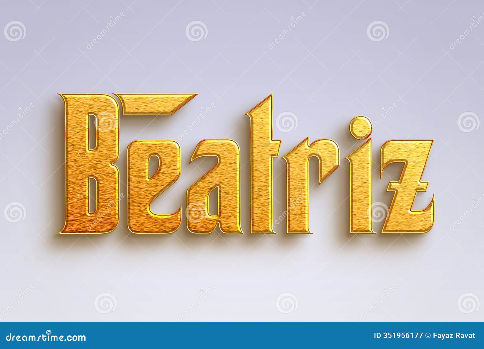 gold text effect of spanish name beatriz on light-blue background