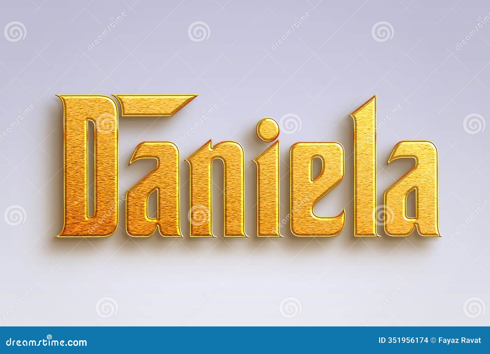 gold text effect of spanish name daniela on light-blue background