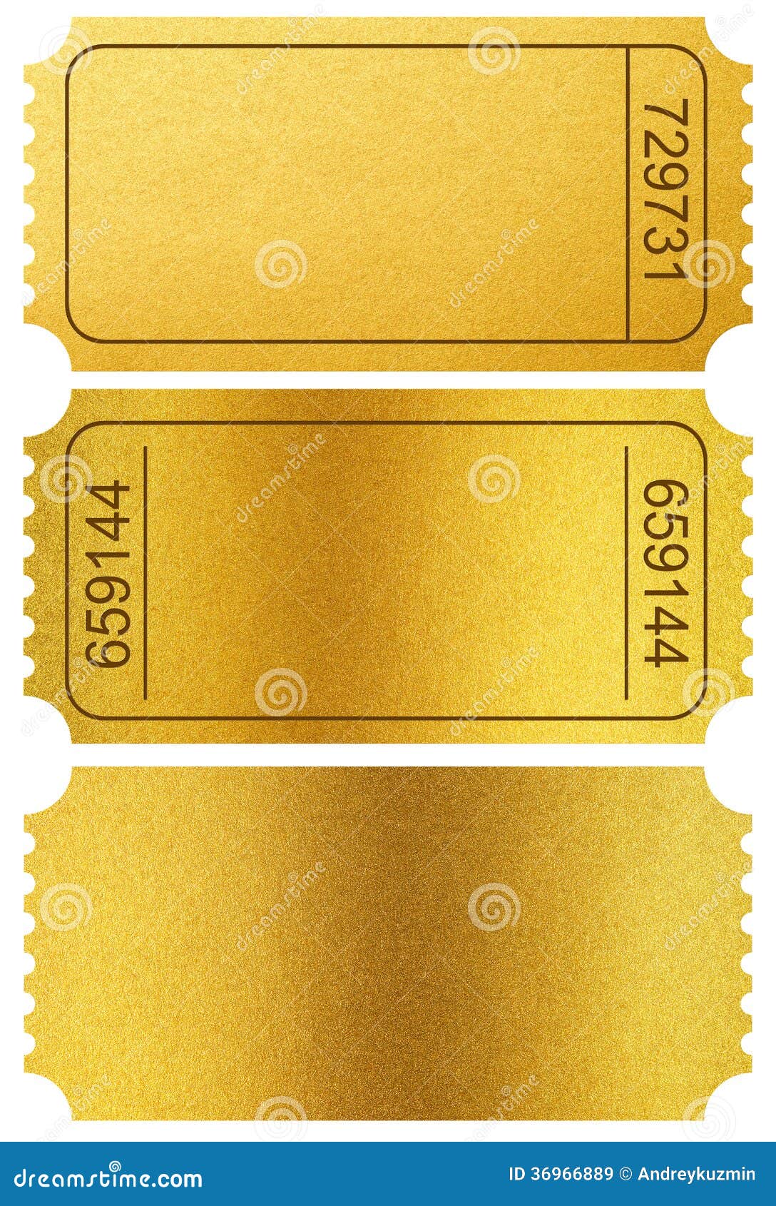 gold tickets stubs  on white with clipping path