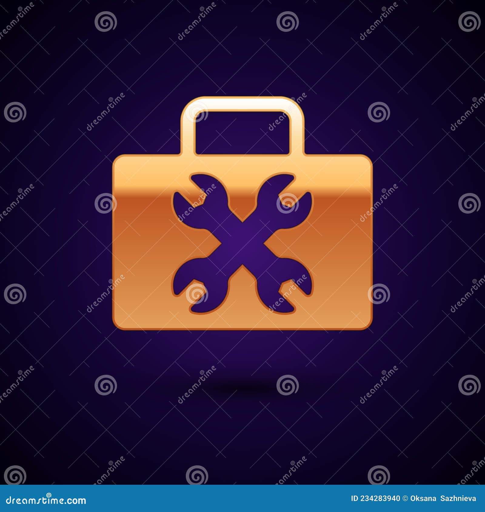 Gold Toolbox Icon Isolated on Black Background. Tool Box Sign Stock