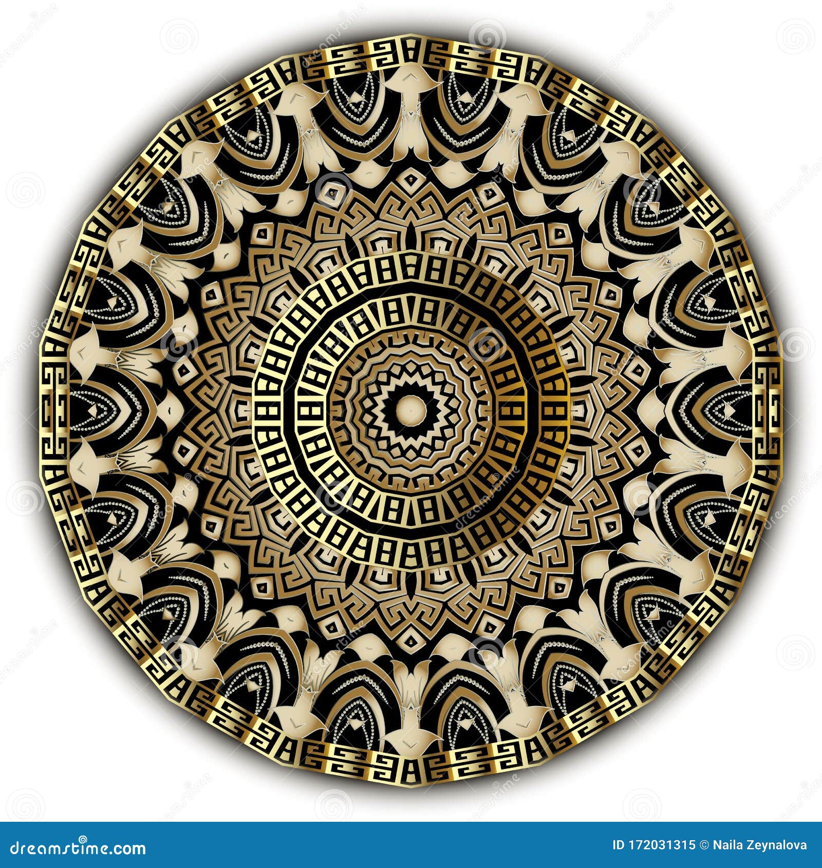 Gold Tribal 3d Vector Mandala Pattern. on White Background Stock Vector