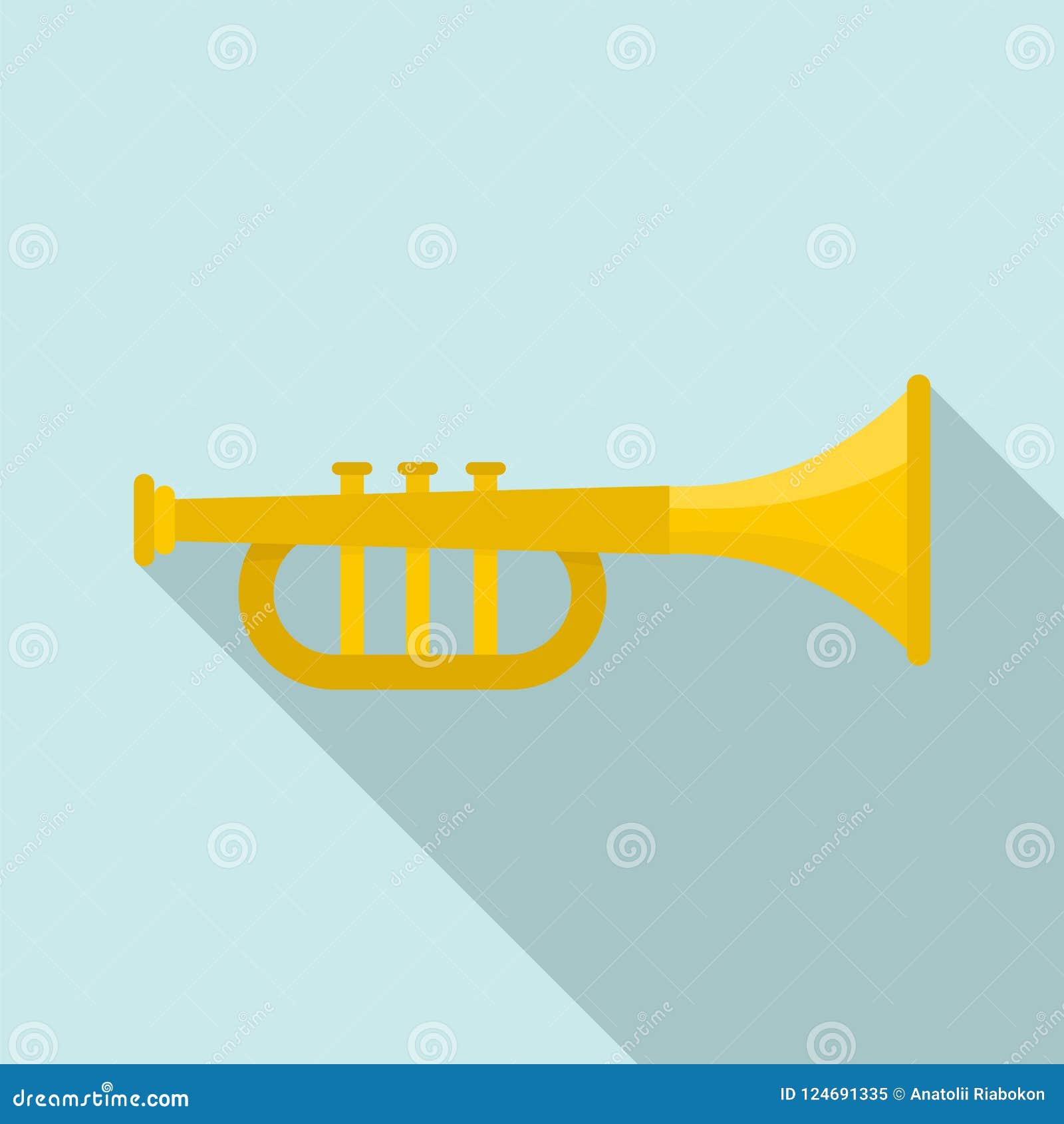 Gold Trumpet Icon, Flat Style Stock Illustration - Illustration of ...