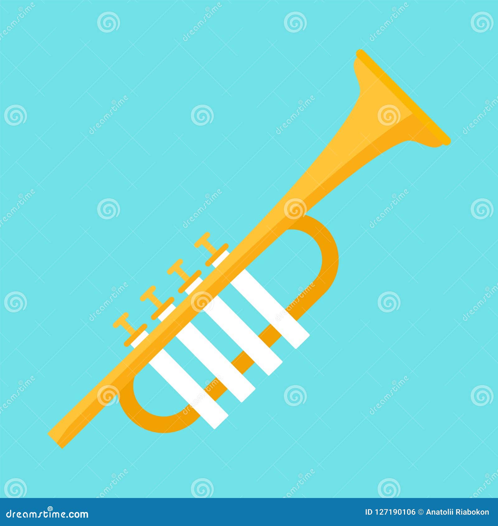 Gold Trumpet Icon, Flat Style Stock Illustration - Illustration of ...