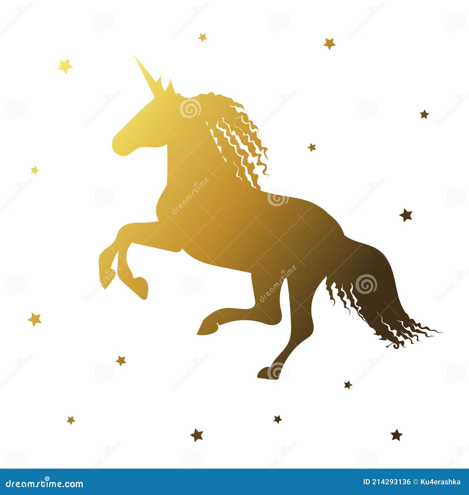 Gold Unicorn on a White Background with a Stars Stock Vector