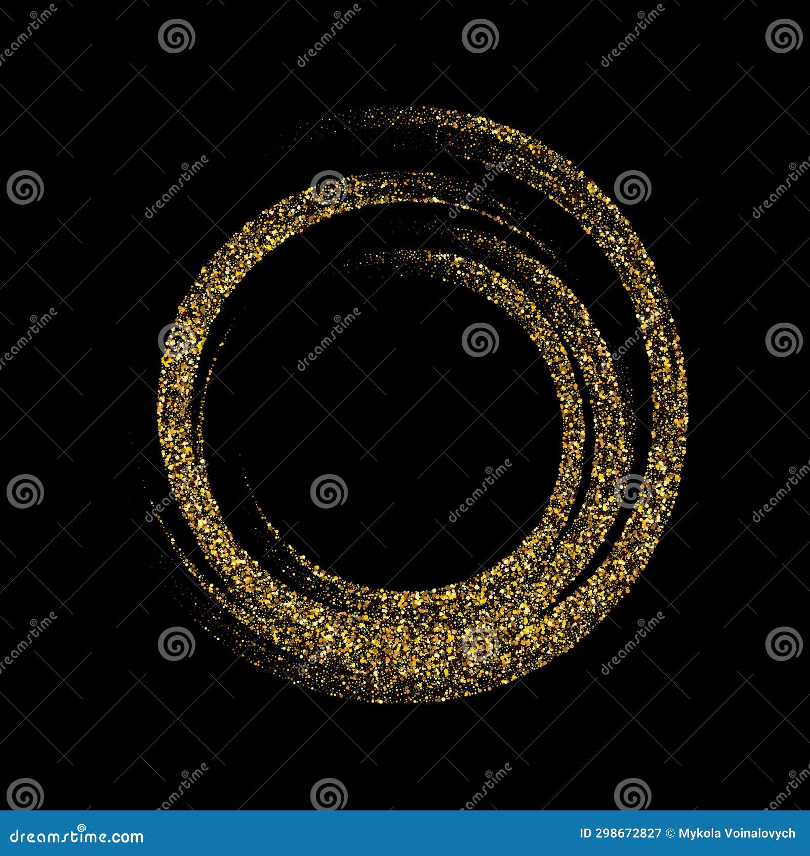 Bright Gold Frame, Frame in the Form of a Circle of Gold Fine Dust on a