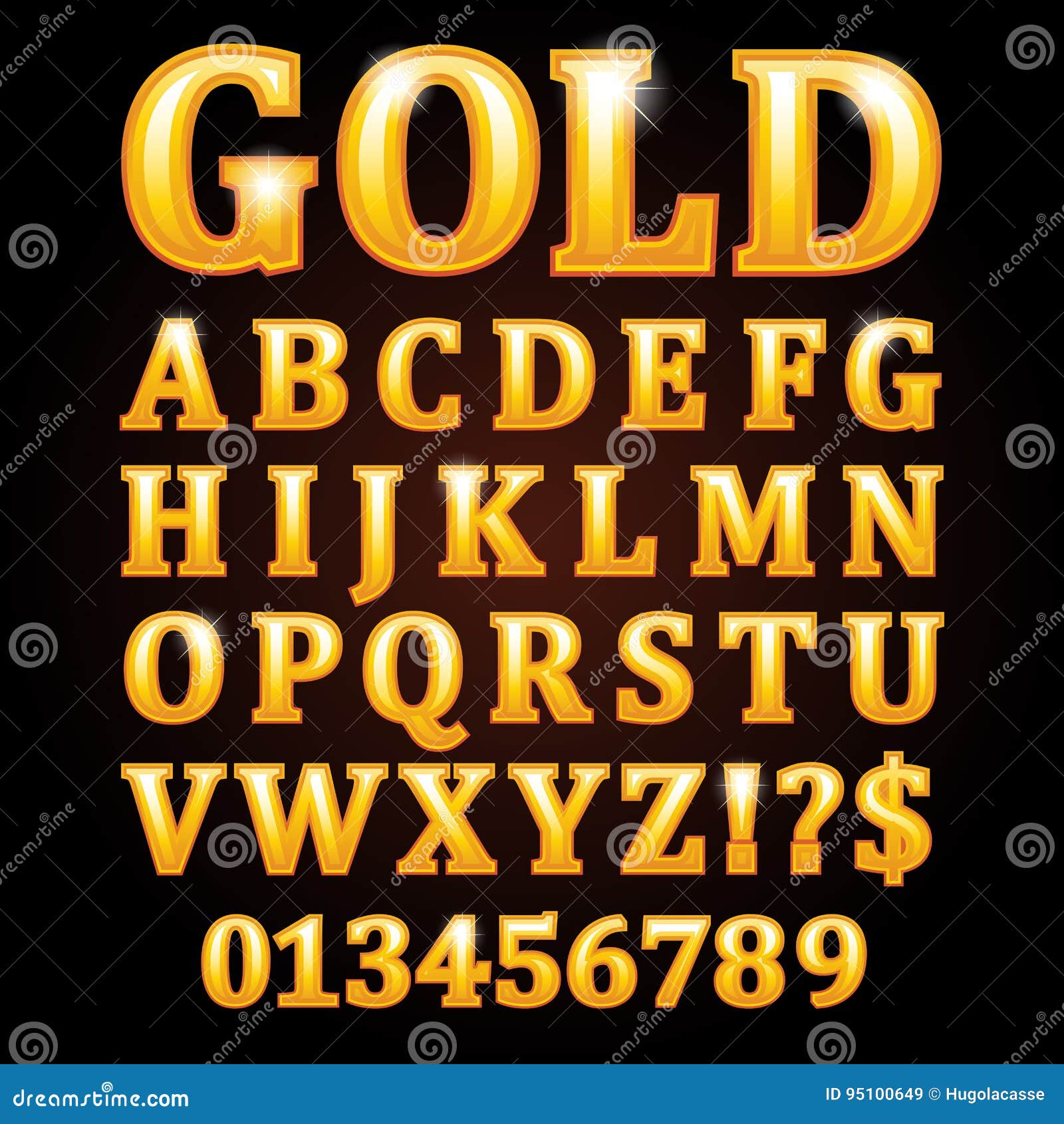 Gold Vector Letters on Black Background Stock Vector Illustration of