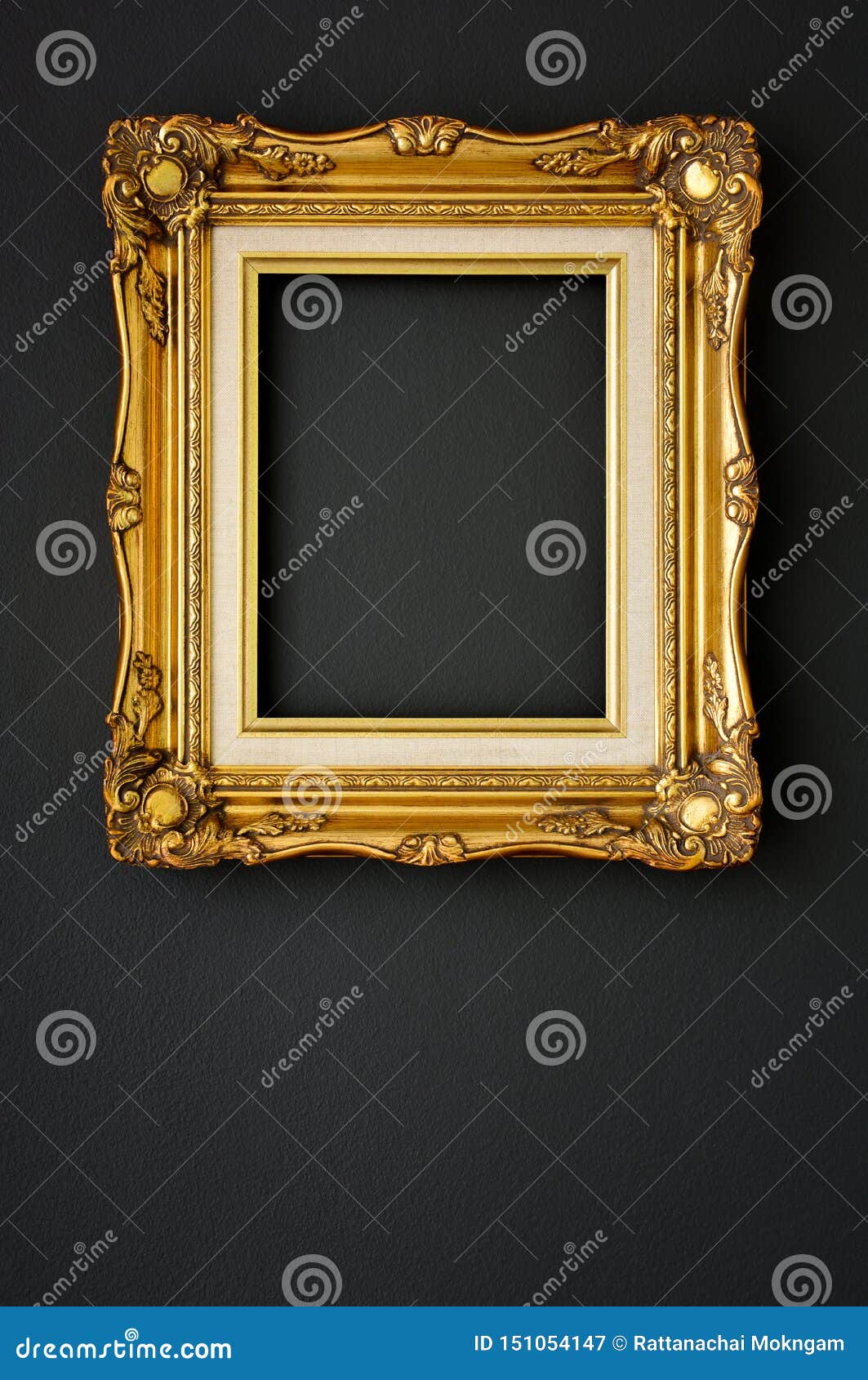 Gold Vintage Picture Frame on Black Color Wall Background, Copy Space,  Funeral and Mourning Concept Stock Image - Image of death, empty: 151054147