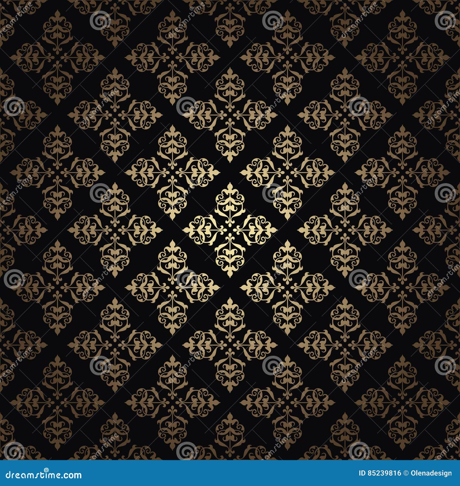 Gold Vintage Vector Pattern on Black Background Stock Vector