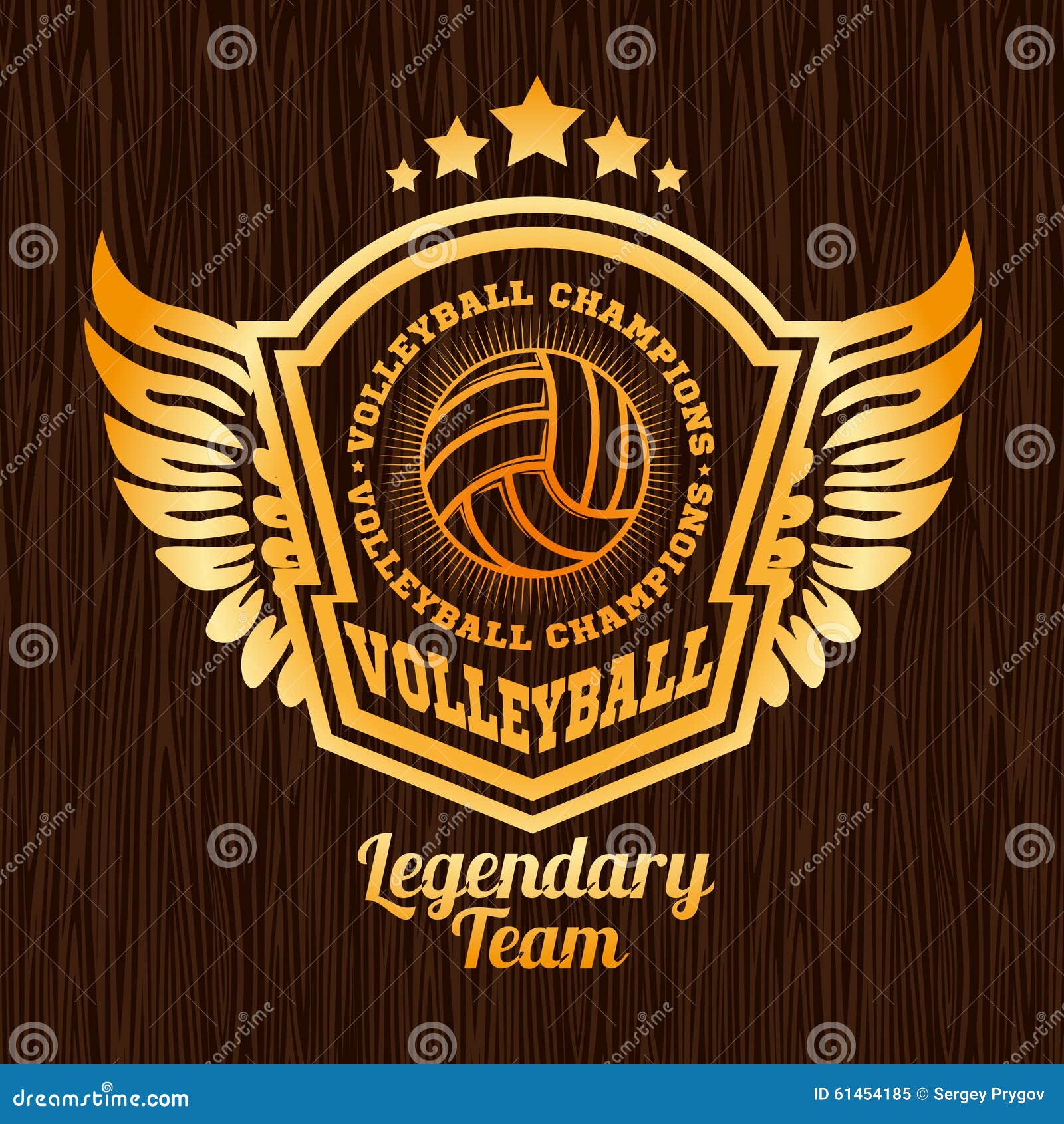 Gold Volleyball Emblem On The Wooden Texture Cartoon Vector ...