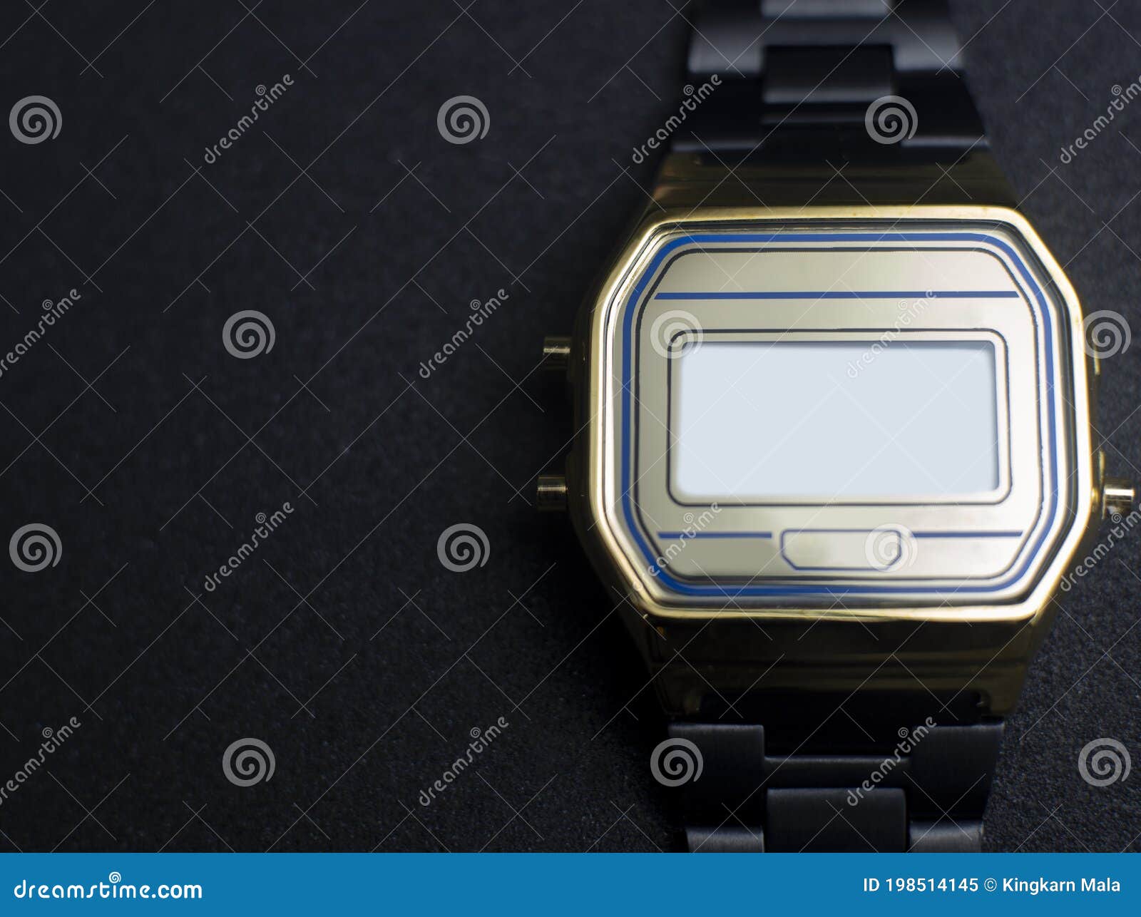 The Gold Watch Black Stainless Steel Strap on the Black Texture Stock