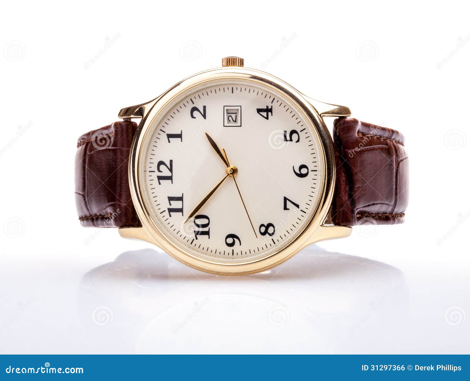 Gold watch leather strap stock photo. Image of hands - 31297366