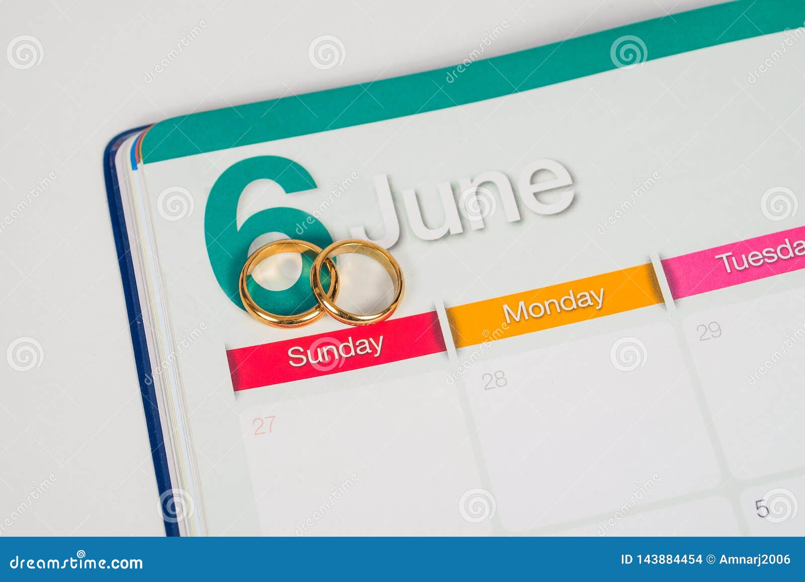 Gold Wedding Ring on Calendar Planning Stock Photo Image of planner