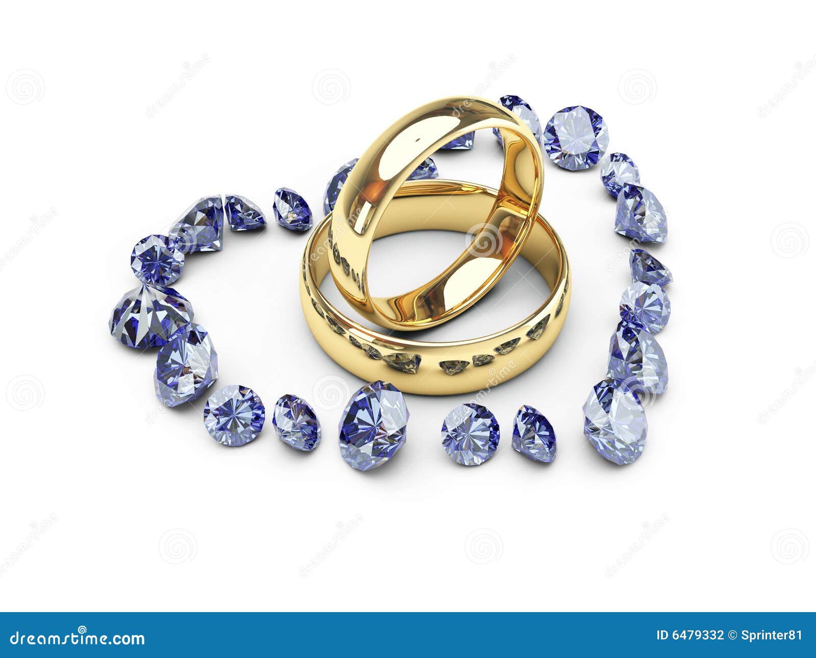 Gold Wedding Rings in Diamond Heart Stock Illustration Illustration