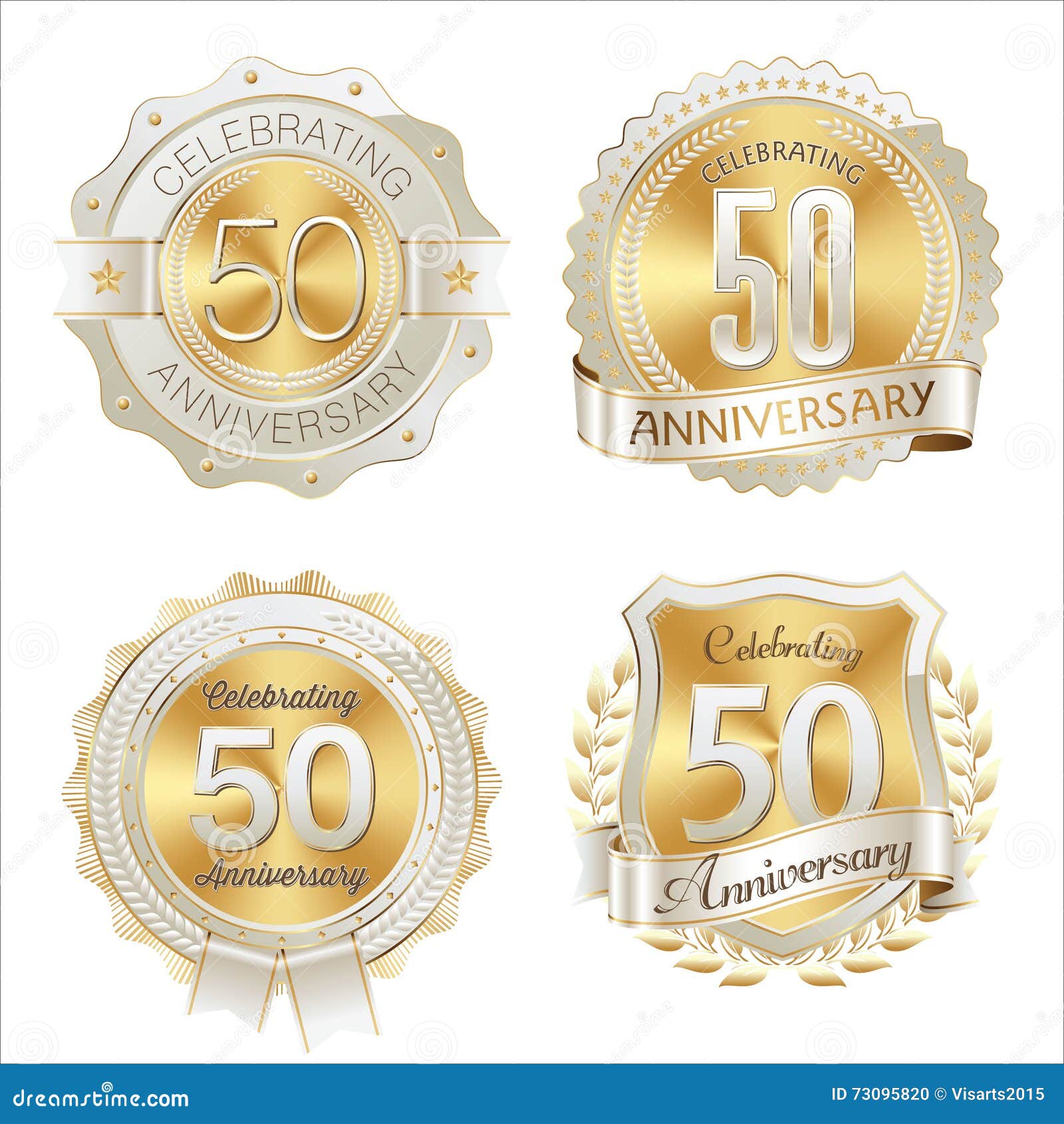 Gold And White Anniversary Badges 50th Years Celebration Stock Vector