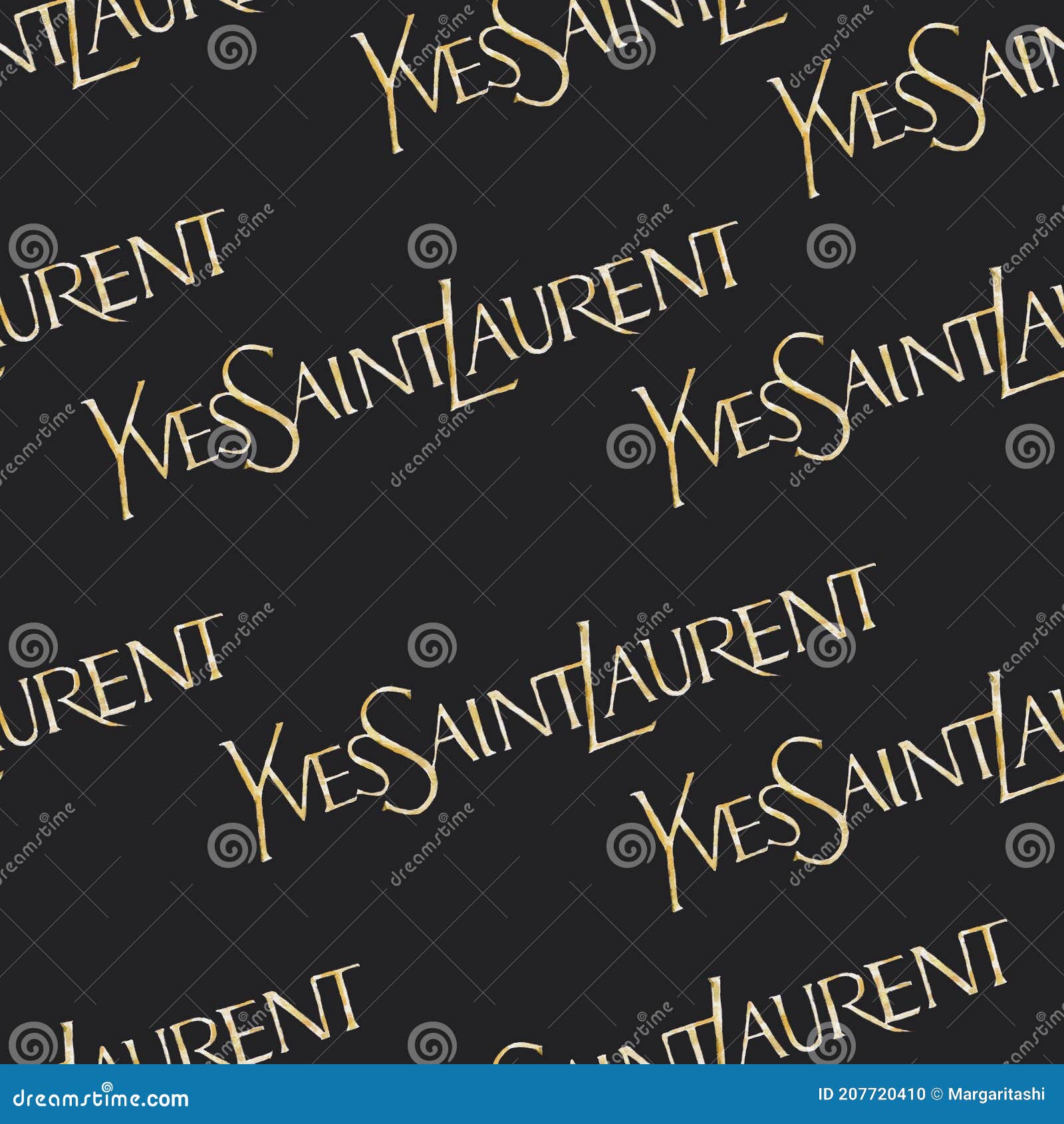 Gold Yves Saint Laurent Logo Isolated on Black Background. Hand Work  Watercolor Drawing Editorial Image - Image of illustrations, graphic:  207720410