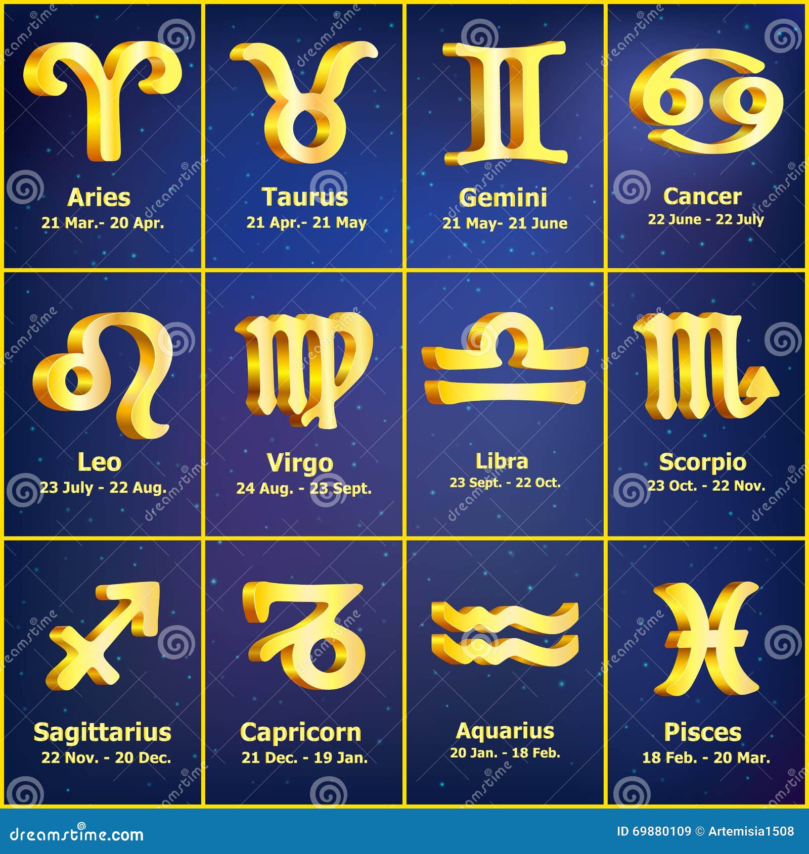 Gold Zodiac icons set. stock vector. Illustration of aquarius 69880109