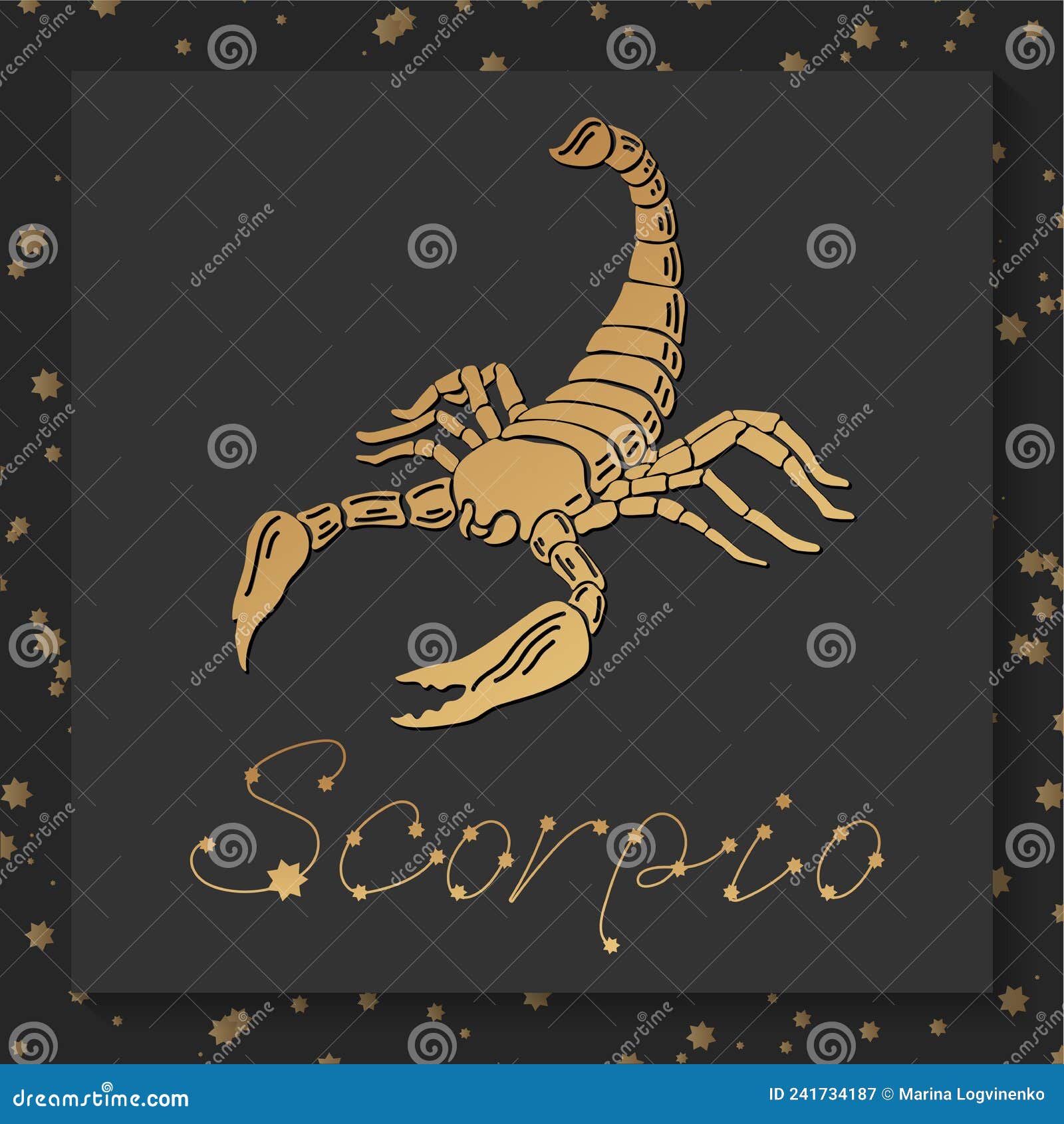 Gold Zodiac Scorpio Horoscope Sign on Dark Square Background Stock ...