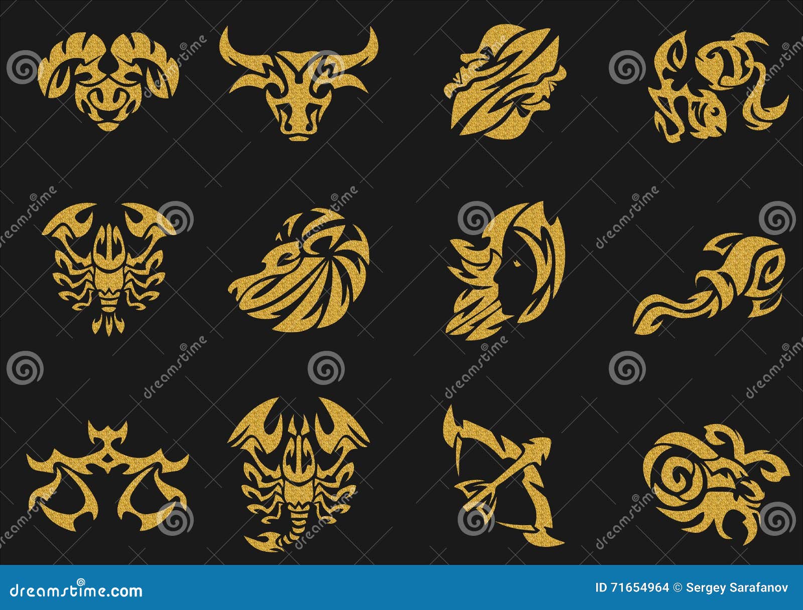 Gold zodiac signs sets stock illustration. Illustration of cancer