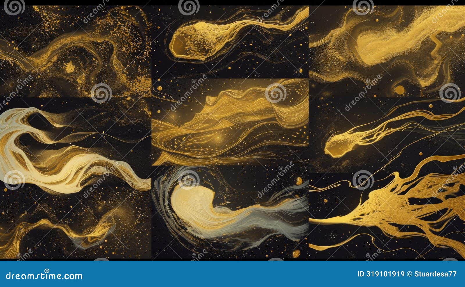 golden abstract flow on black canvas