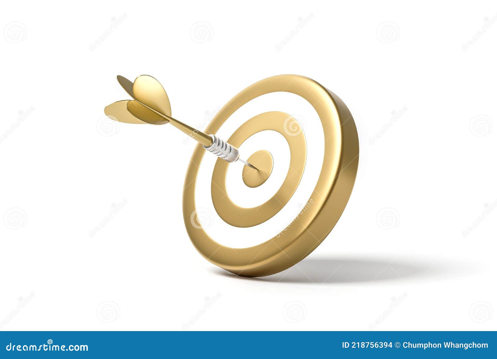 Golden Arrow Aim To Dartboard Target or Goal of Success Isolated on White  Background with Complete Achievement Concept. 3D Stock Illustration -  Illustration of creative, accuracy: 218756394