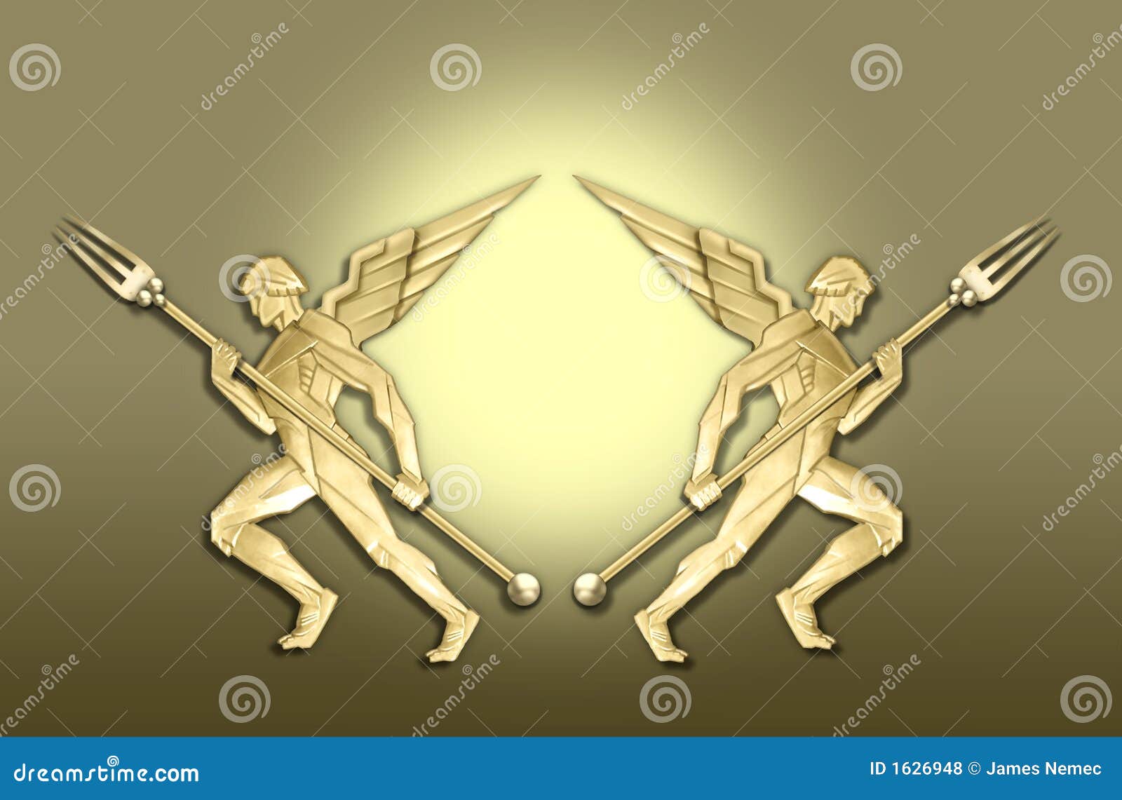 Golden Art Deco Angel W/fork Frame Stock Illustration Illustration of