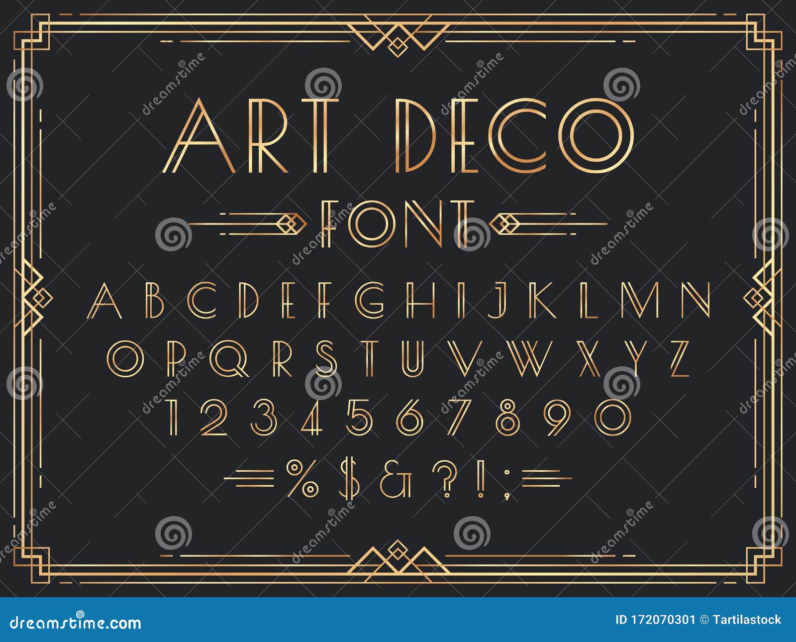 Golden Art Deco Font Luxury Decorative 19s Geometric Letters Ornamental Gold Numbers And Retro Frame Vector Set Stock Vector Illustration Of Gold English