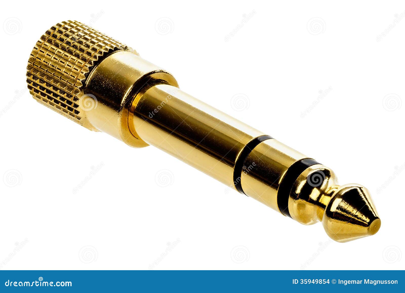 Golden audio adapter plug stock photo. Image of recording 35949854