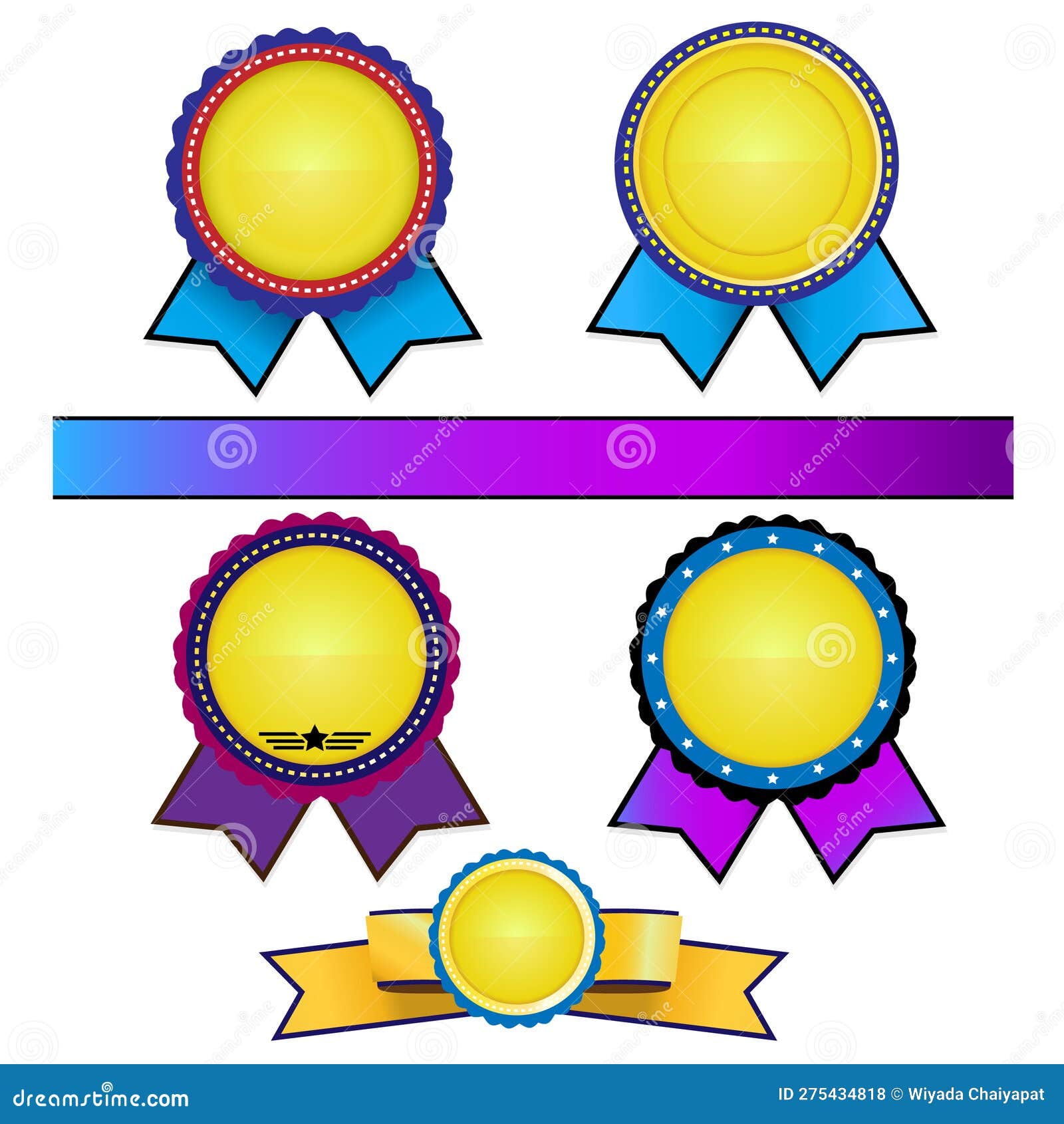 Golden Award Ribbons and Colored Ribbons with Banners Stock