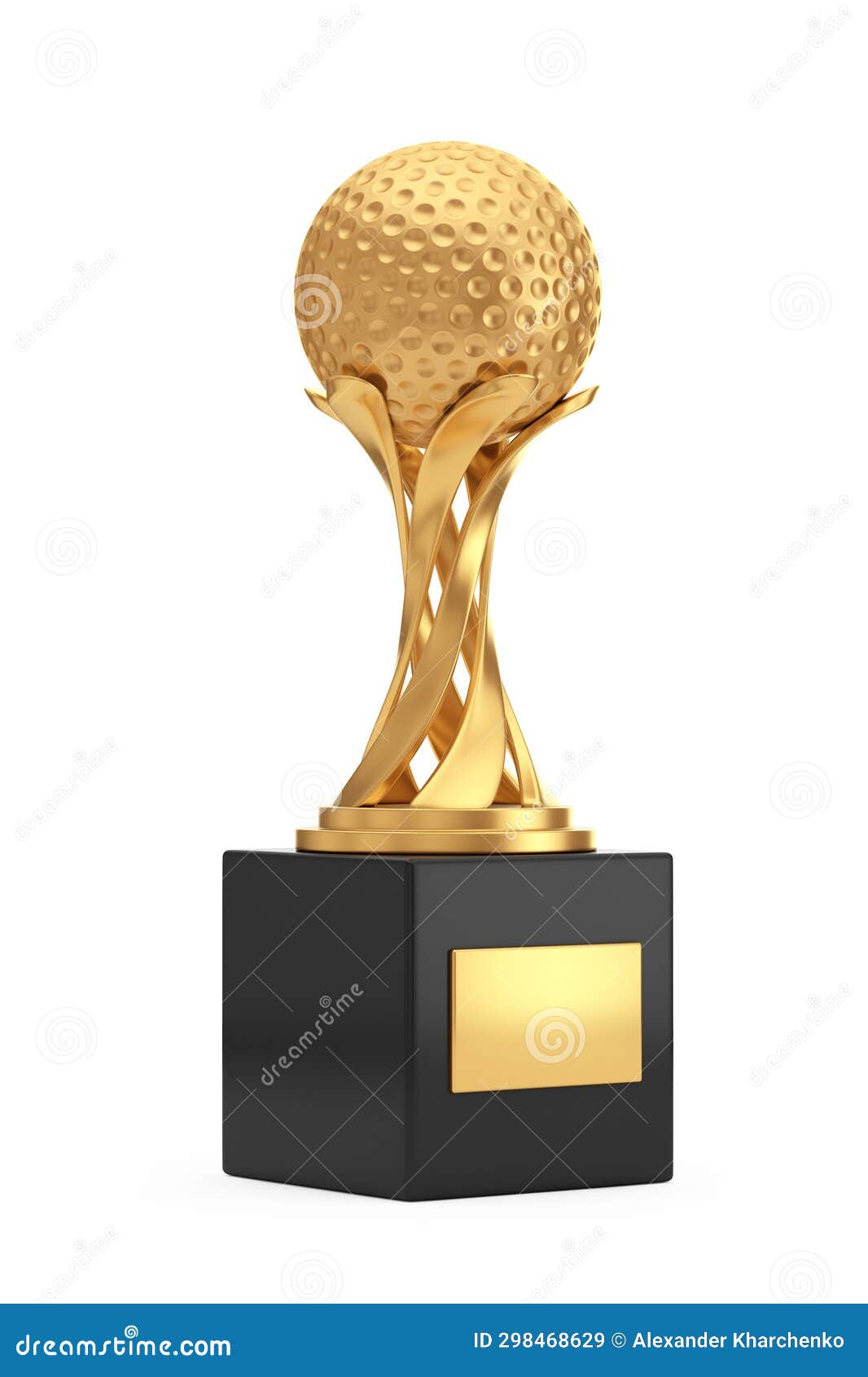 Golden Award Trophy with Golden Golf Ball. 3d Rendering Stock Image ...