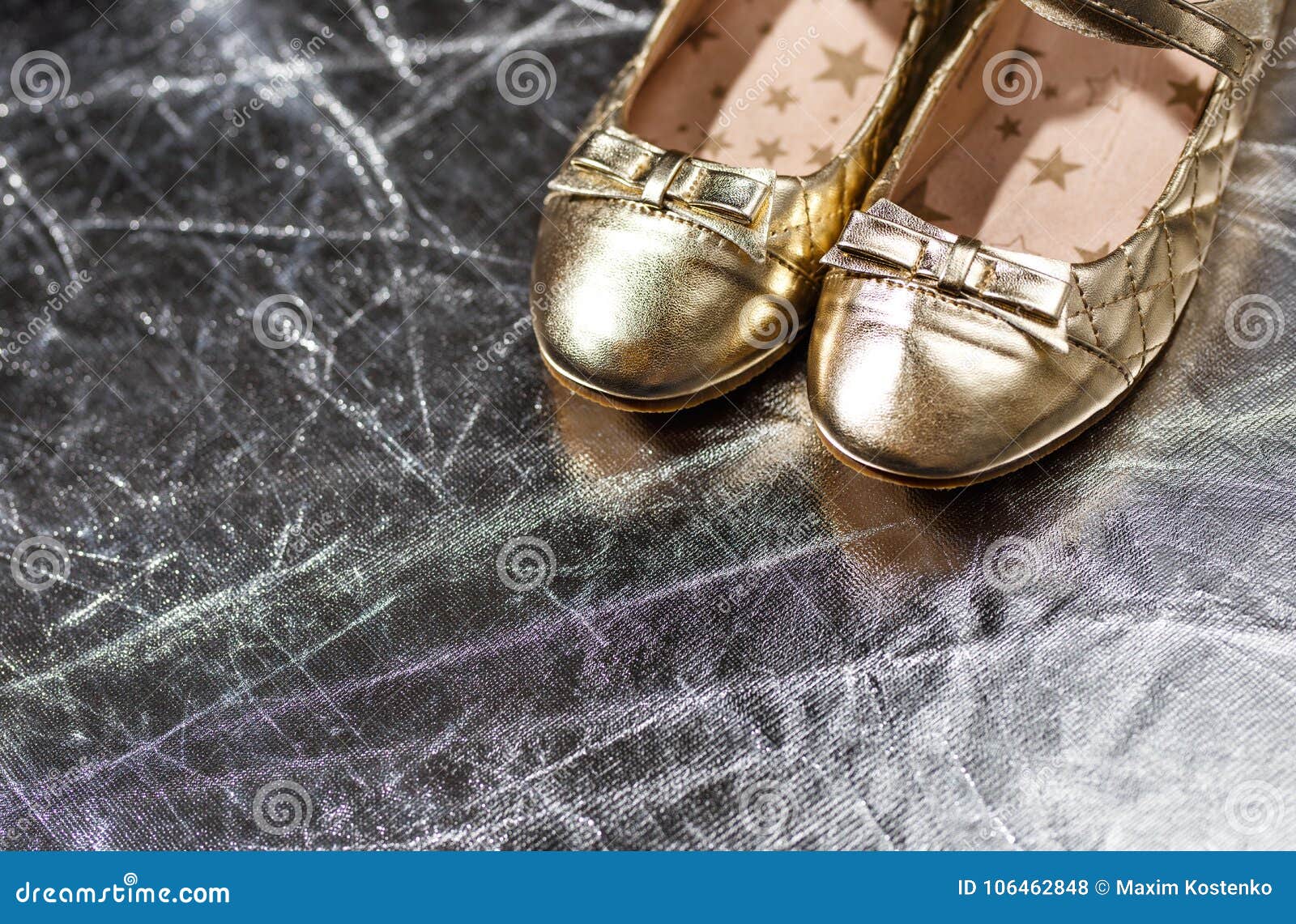 Golden Ballet Shoes on Silver Background Stock Photo - Image of white ...