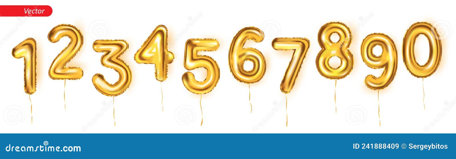 golden balloons in the form of numbers from 0 to 9