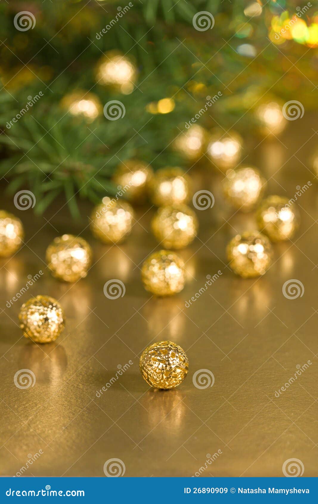 Golden Balls on a Festive Gold Background Stock Image Image of