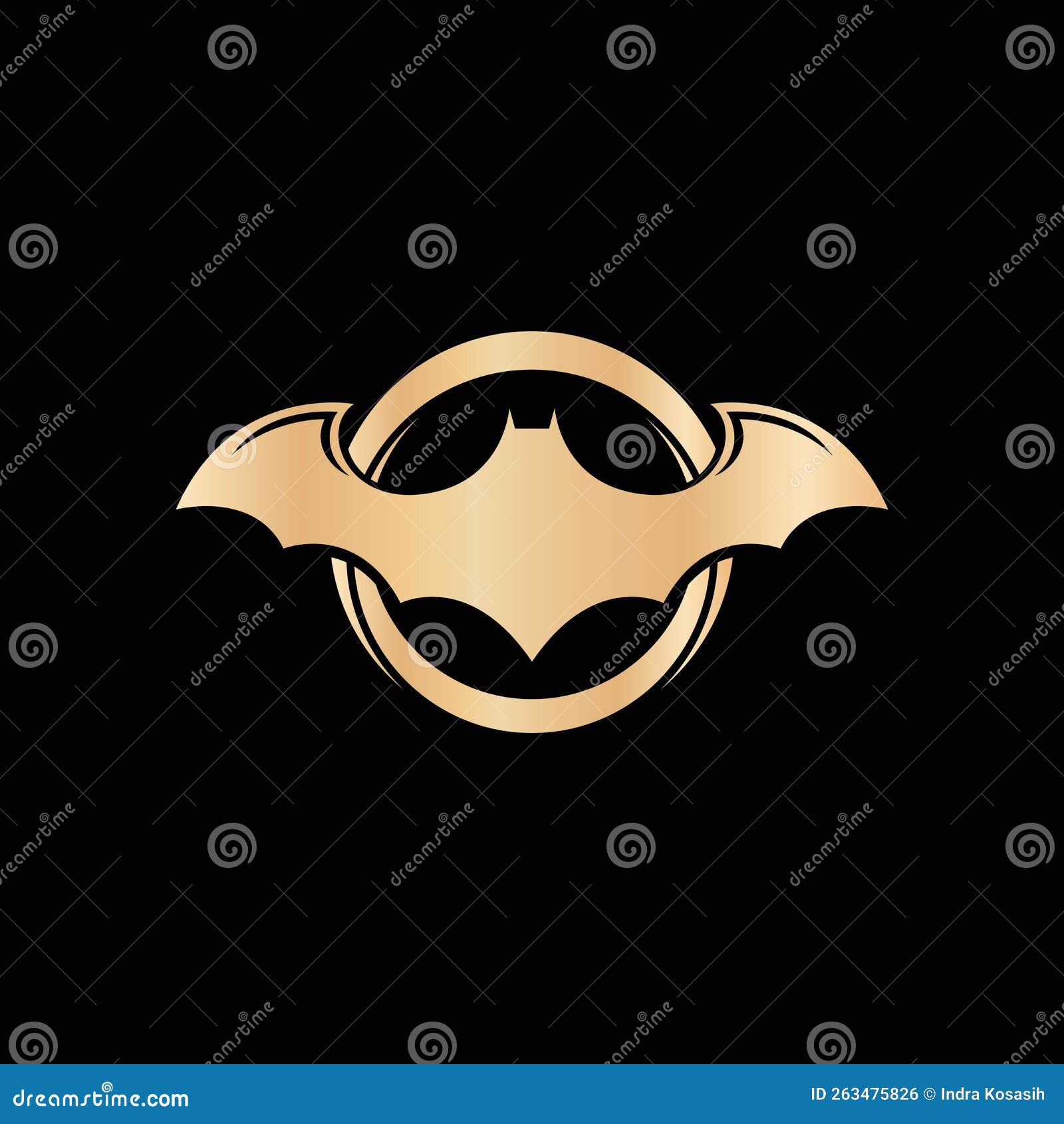 Golden Bat on Black Background Vector Logo Icon Illustration Stock
