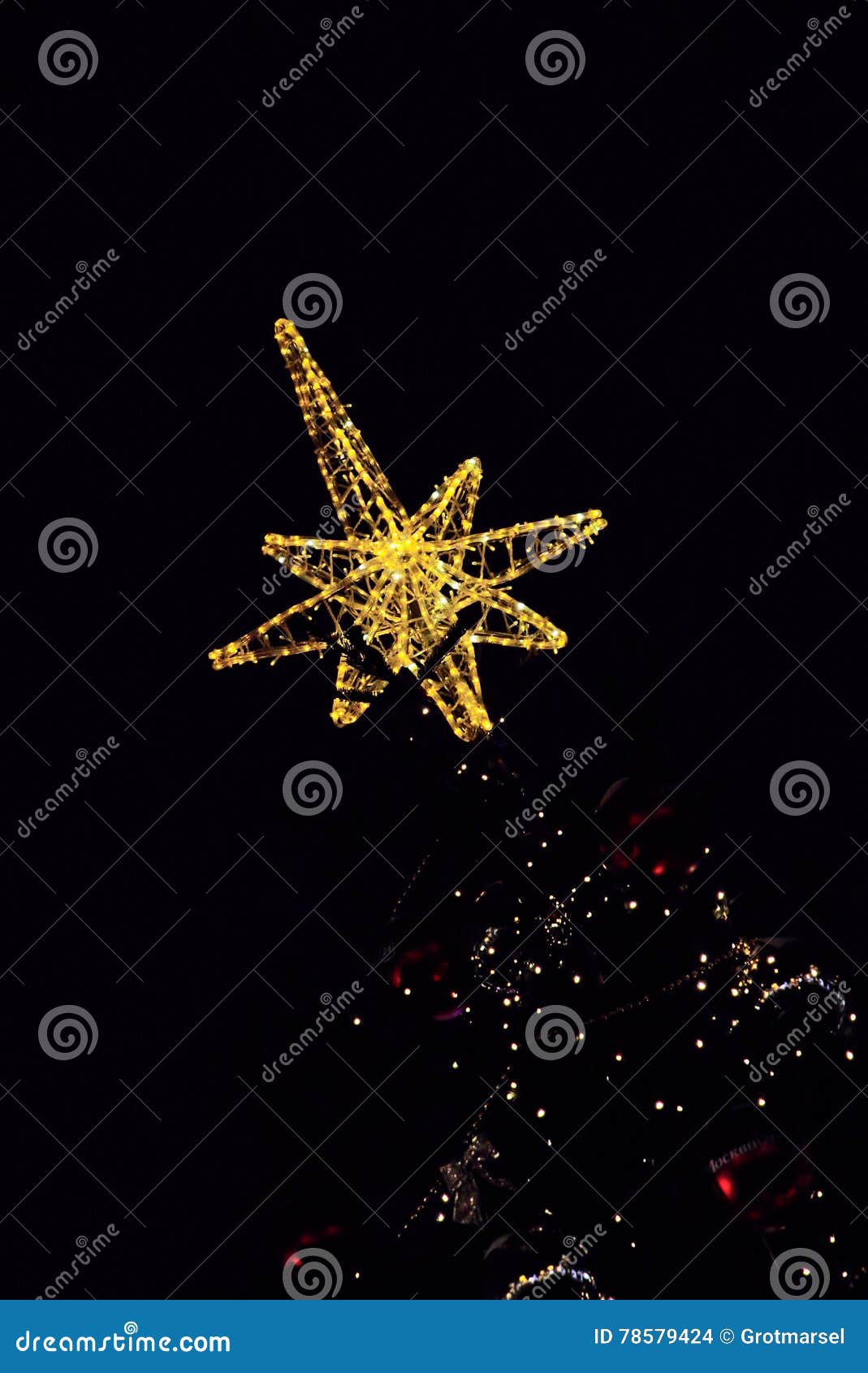 Golden Bethlehem Star Topped on Christmas Tree. Stock Photo Image of celebrate, pine 78579424