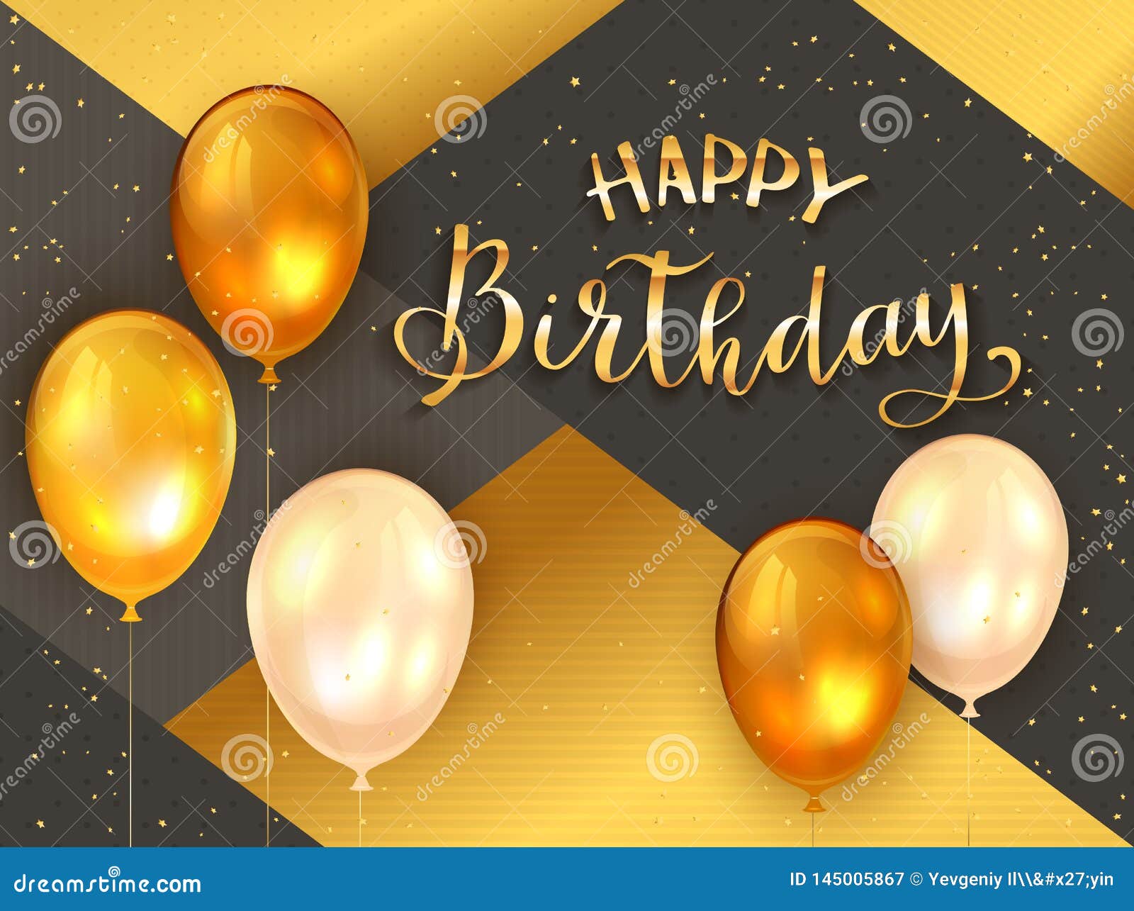 Golden Birthday Balloons on Black and Gold Background Stock Vector -  Illustration of color, greeting: 145005867