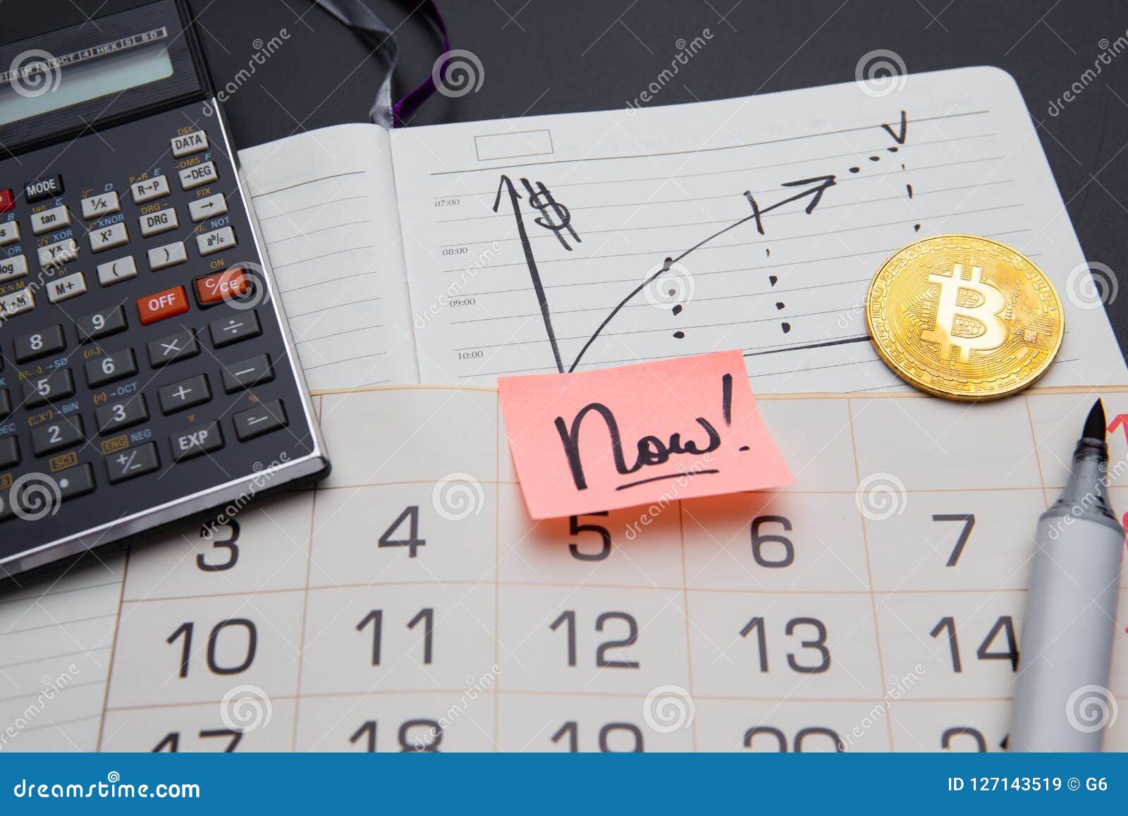 Golden Bitcoin, Calculator, Rising Graph In Diary Month ...