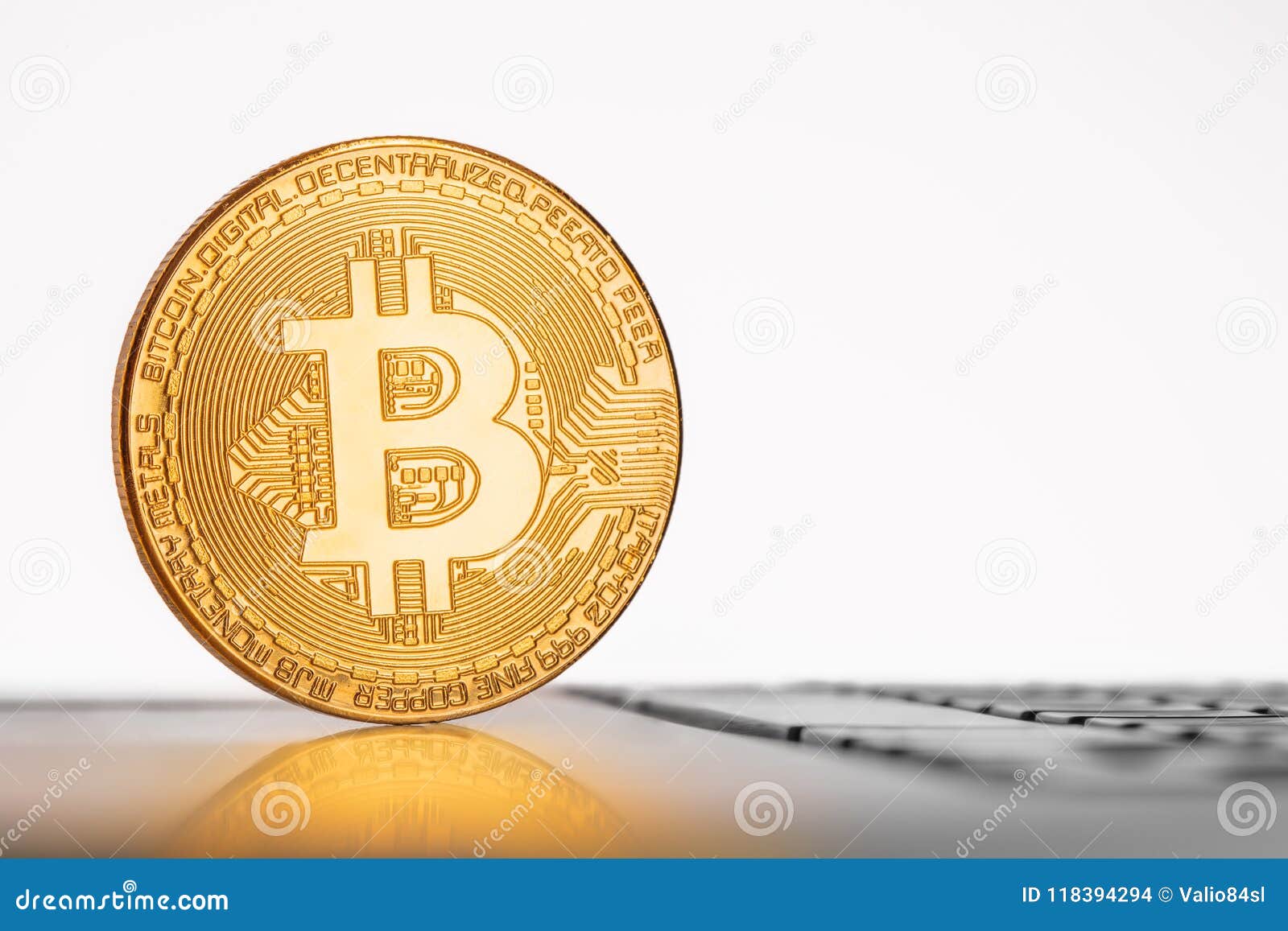 Golden Bitcoin Coin On The Laptop Keyboard. Internet Stock. Trad Stock ...
