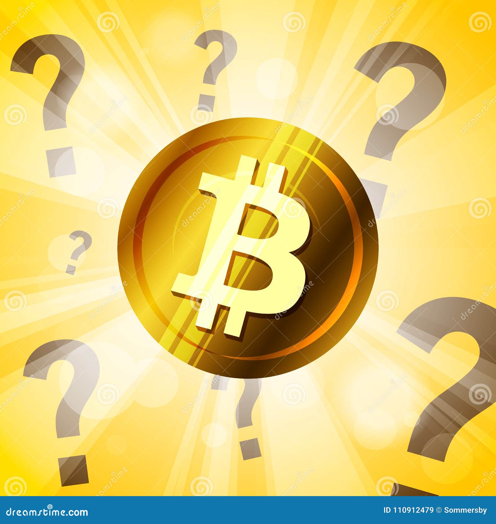 Golden Bitcoin Cryptocurrency With Question Marks On The Bright Stock Golden Bitcoin Cryptocurrency With Question Marks On The Bright Stock