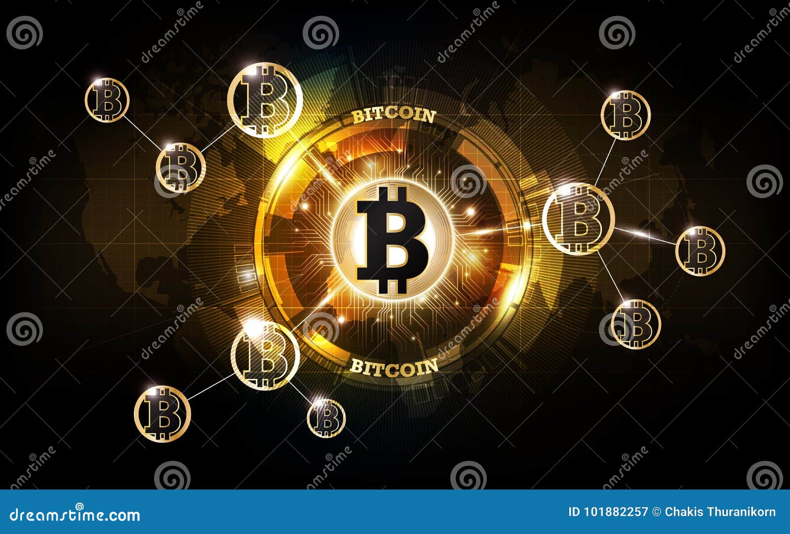 golden bitcoin digital currency, futuristic digital money, technology worldwide network concept,  