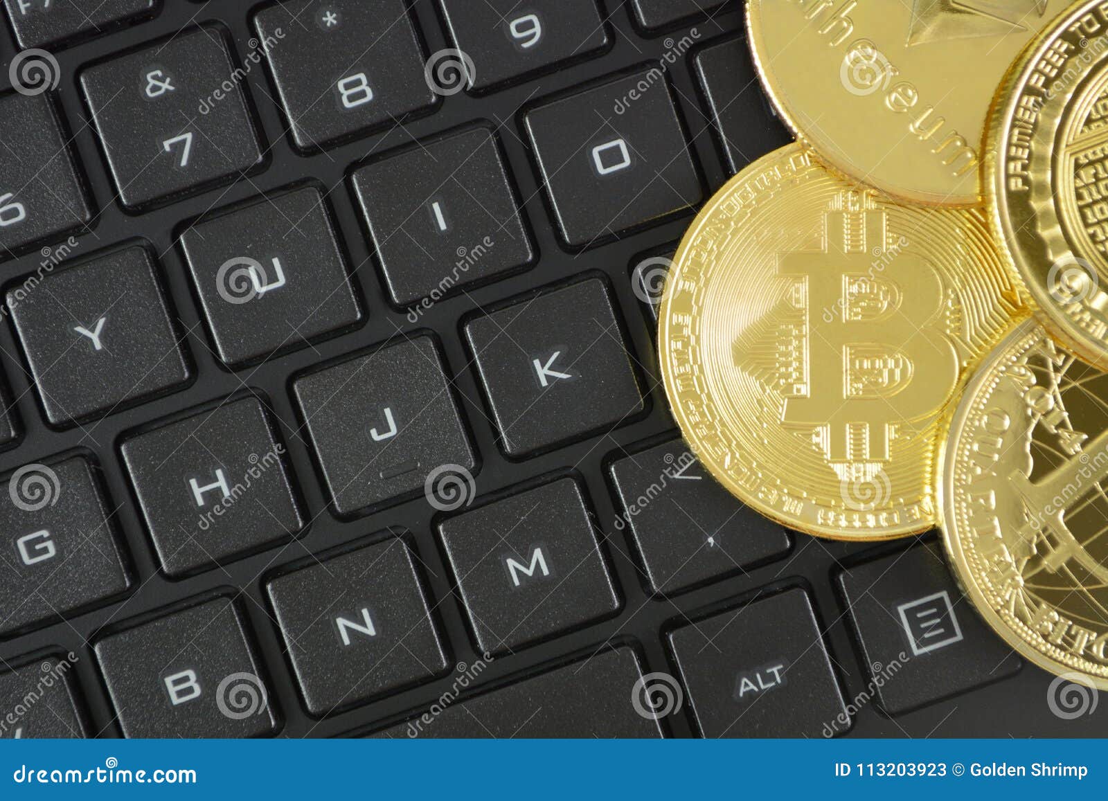 Golden Bitcoin On Keyboard. Crypto Currency Smart Contract ...