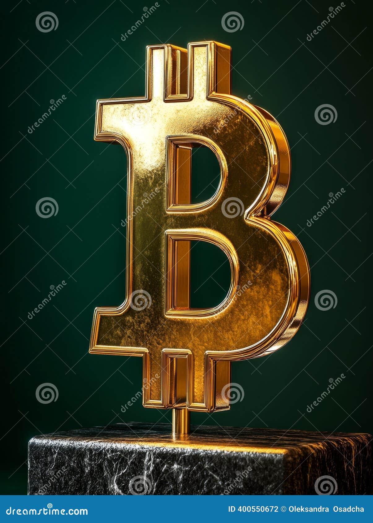 Golden Bitcoin Statue on a Dark Stone Pedestal. Stock Illustration -  Illustration of innovation, economy: 400550672