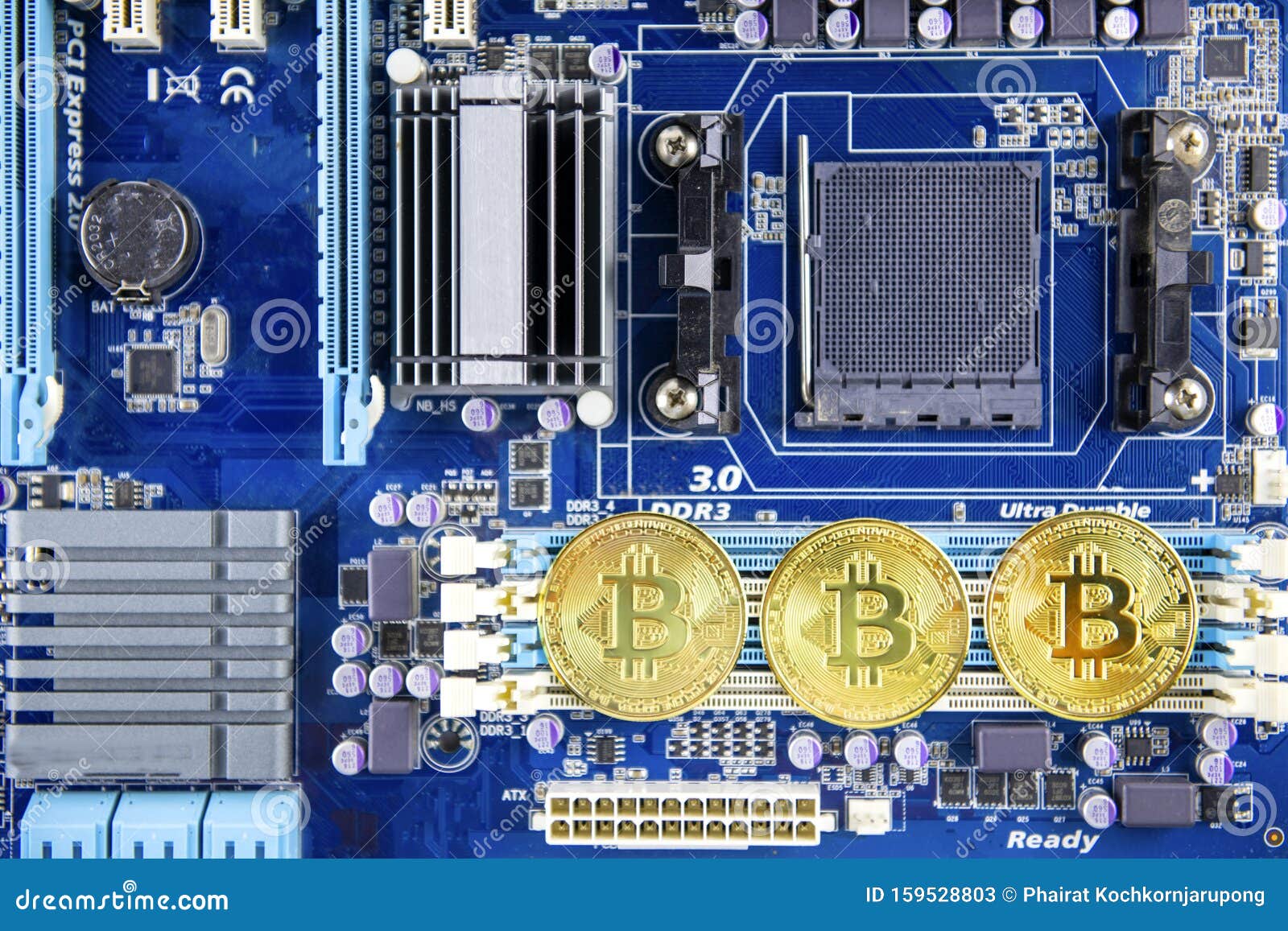 Golden Bitcoin Token Currency Mining Stock Image - Image of computer, background: 159528803