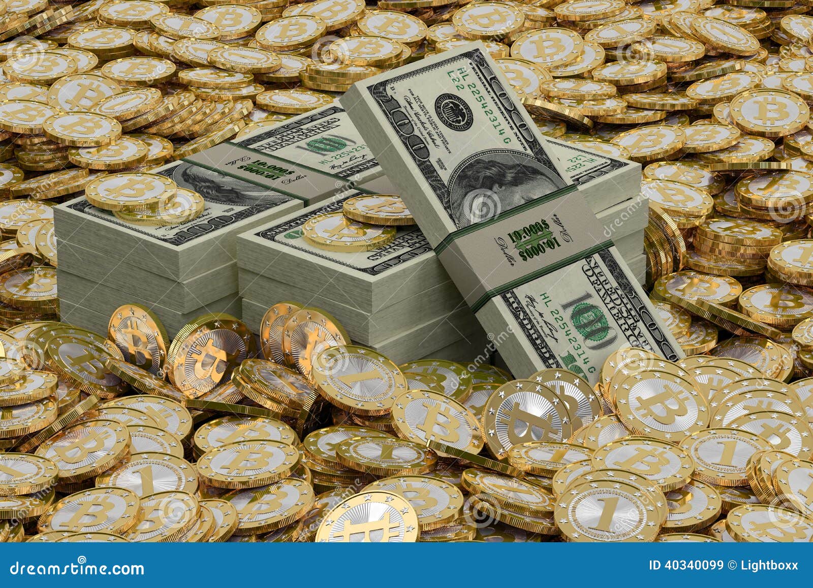 Golden Bitcoins and Dollars Stock Illustration - Illustration of finance,  golden: 40340099