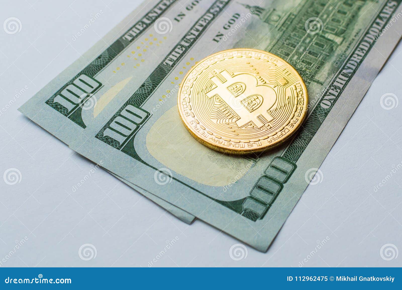 Golden Bitcoins On US Dollars. Digital Currency Close-up ...