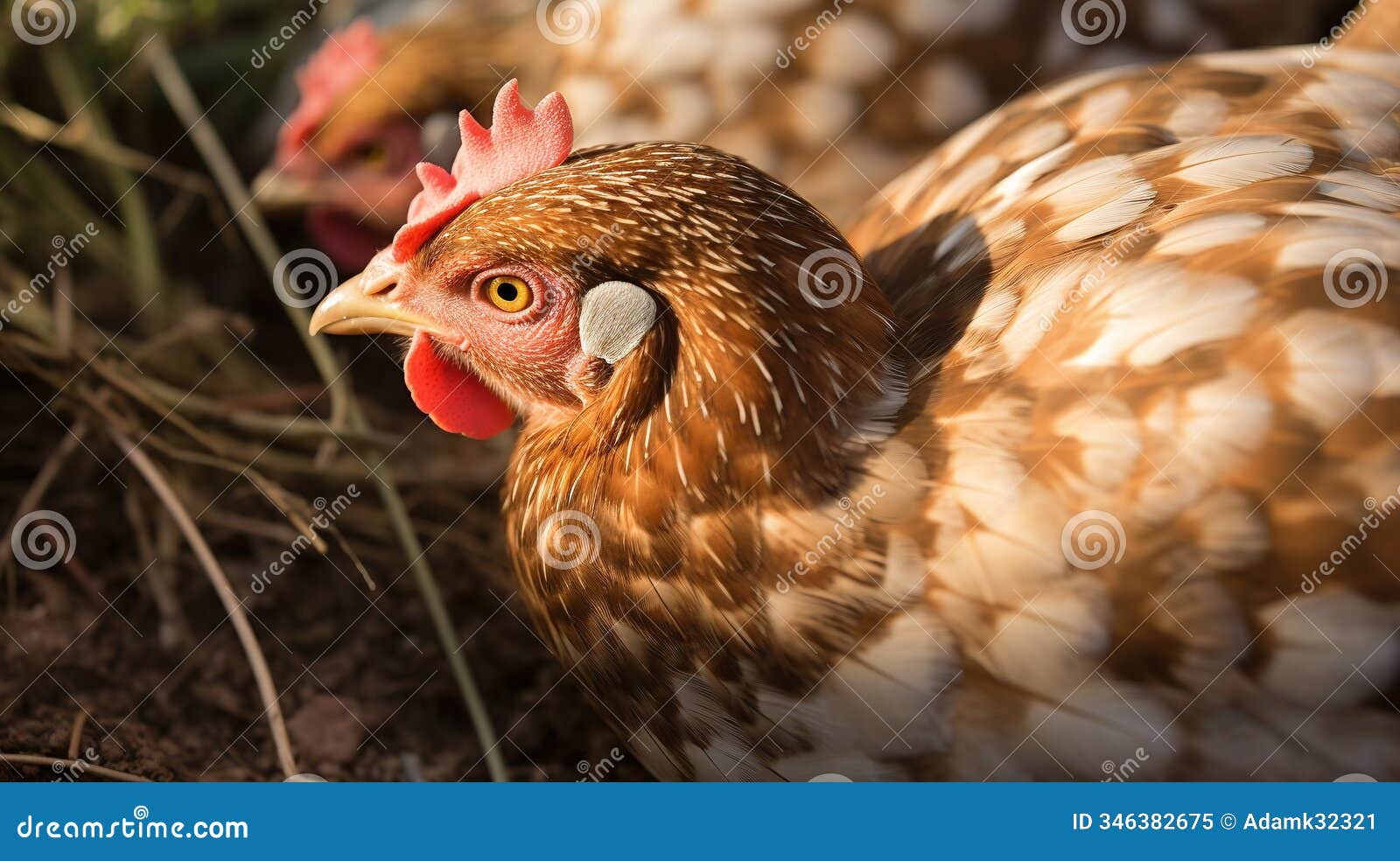 golden brown hen close up in natural sunlight with soft background